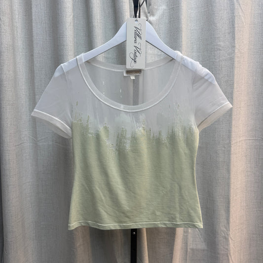 Roberto Cavalli Green 'Brushstroke' Velvet/Mesh Top