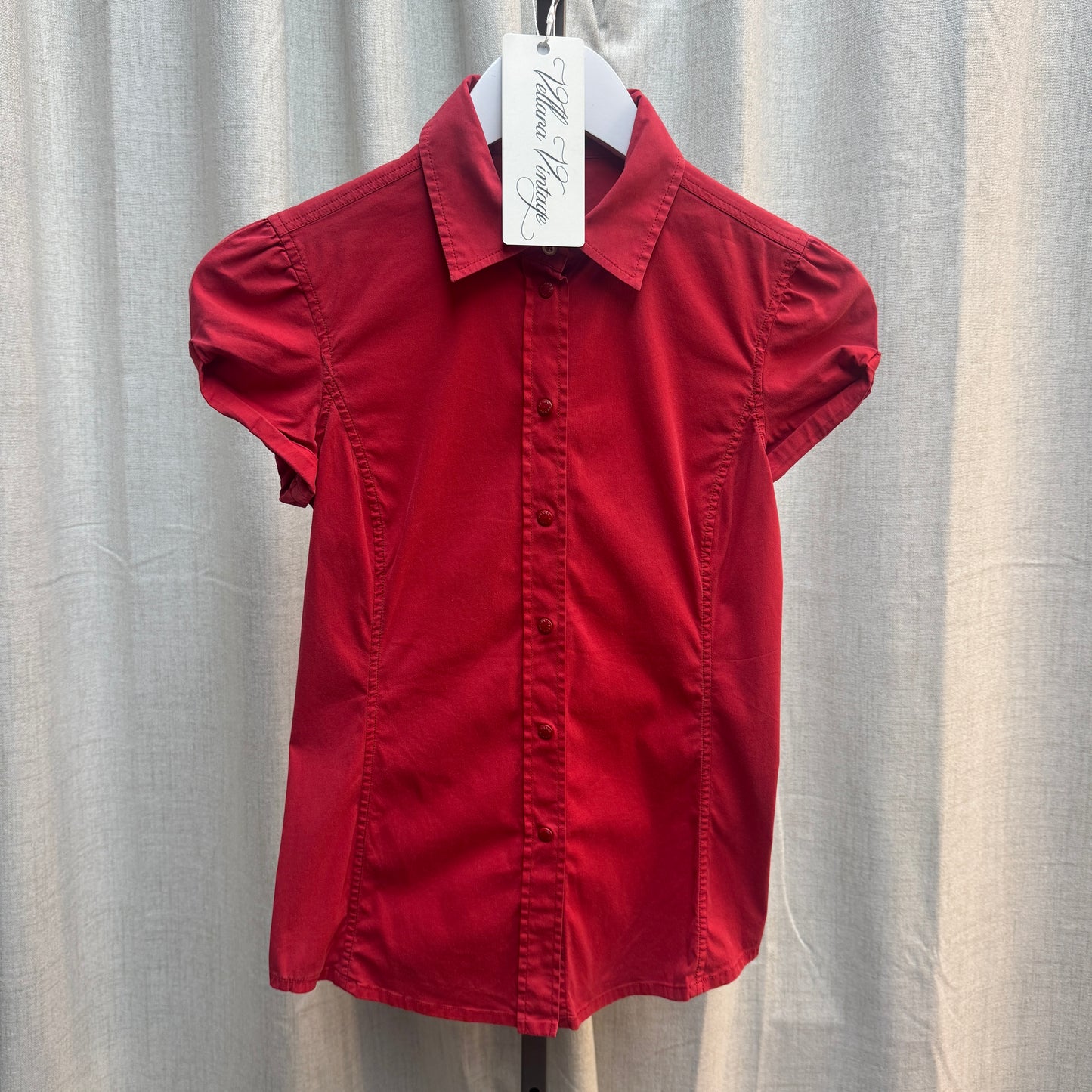 Prada Red Short Sleeve Button-Up Top