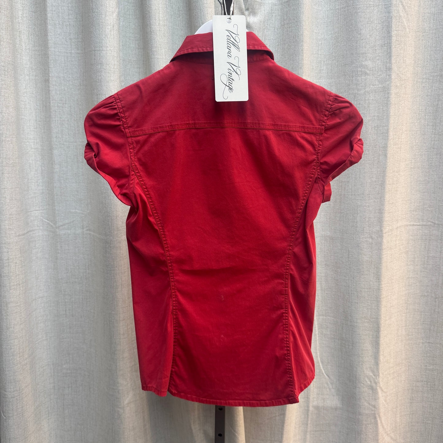 Prada Red Short Sleeve Button-Up Top
