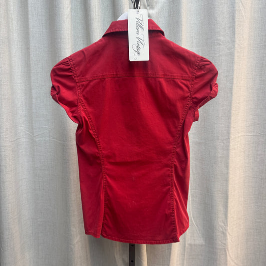 Prada Red Short Sleeve Button-Up Top