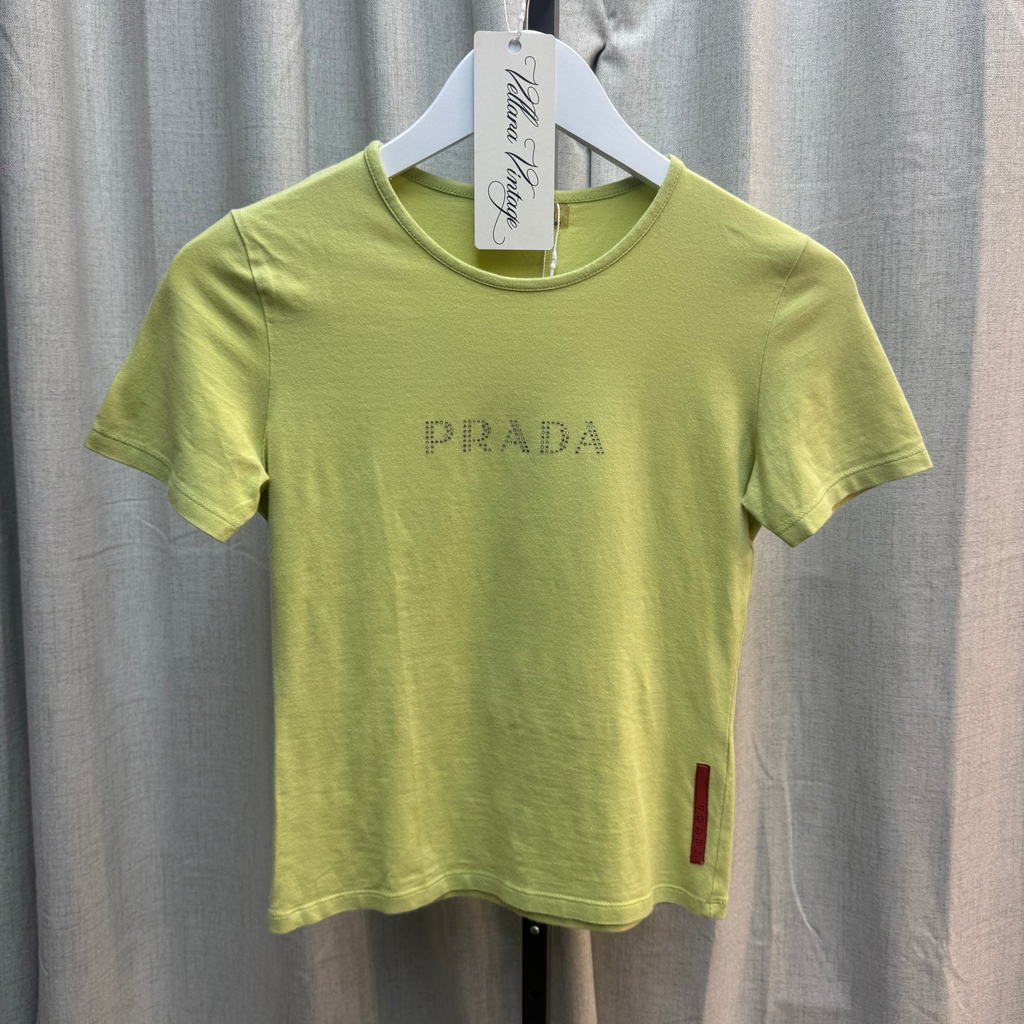 Prada Green Bedazzled Cropped Short Sleeve Tee