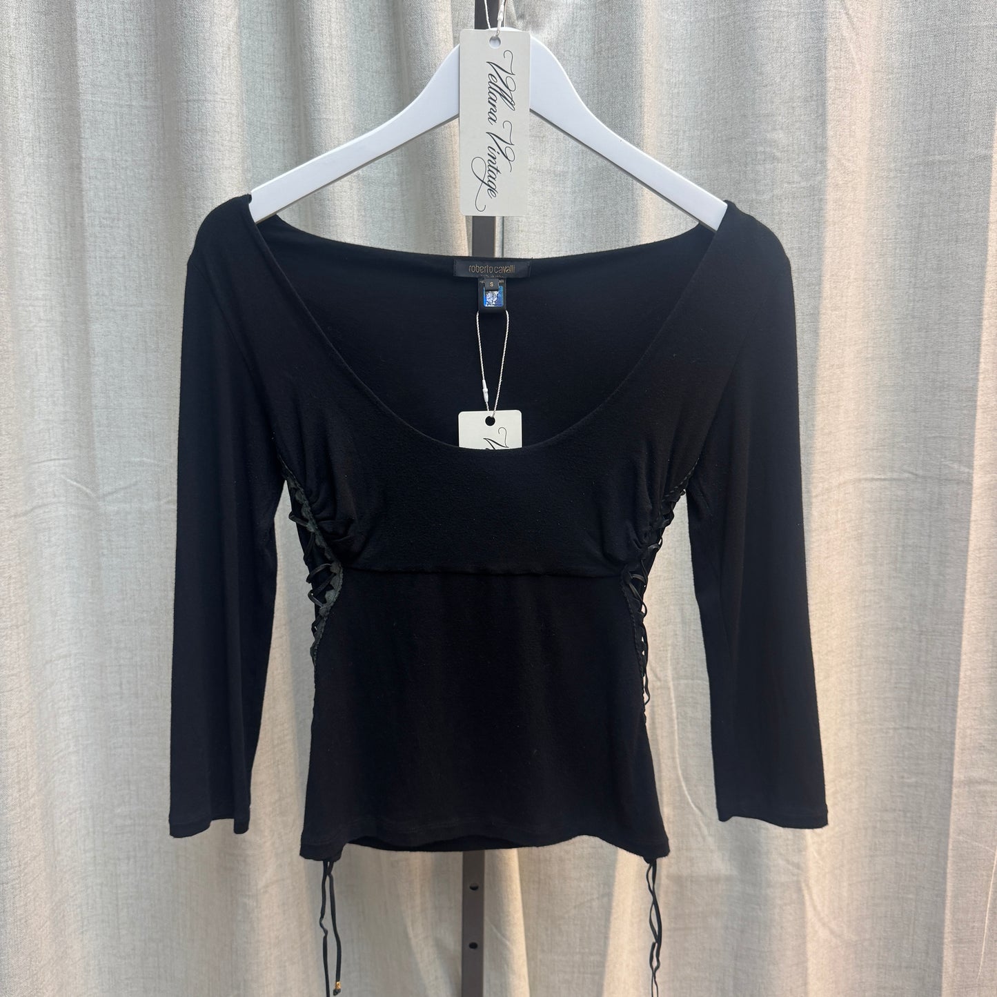 Roberto Cavalli Side Lace-Up 3/4 Sleeve Top