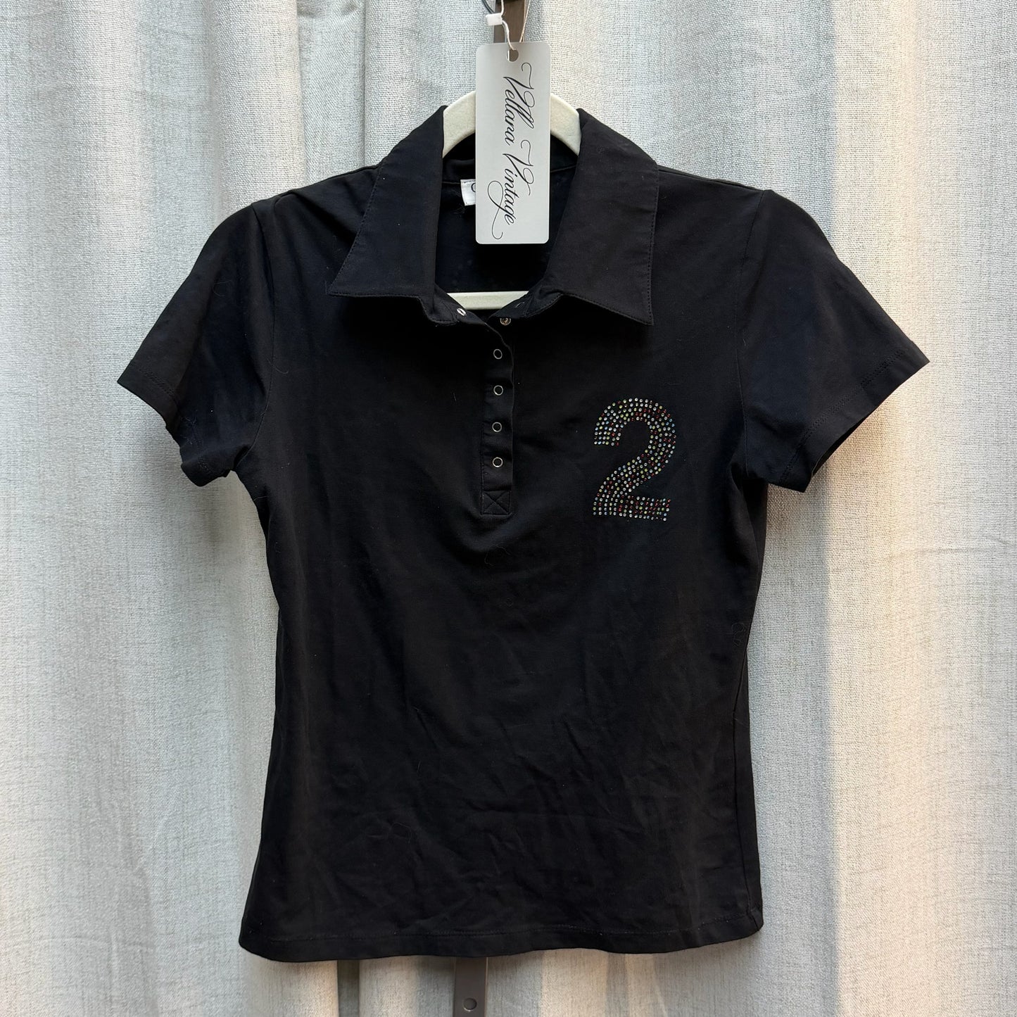 Christian Dior Boutique Black Rhinestone Logo Polo Shirt