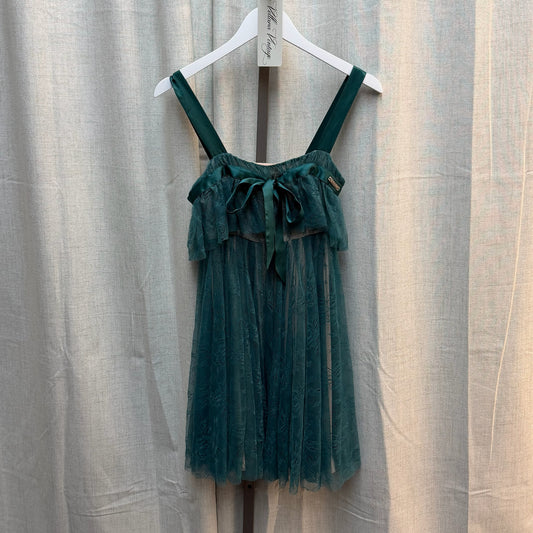 John Galliano Teal Lace Babydoll Mini Dress
