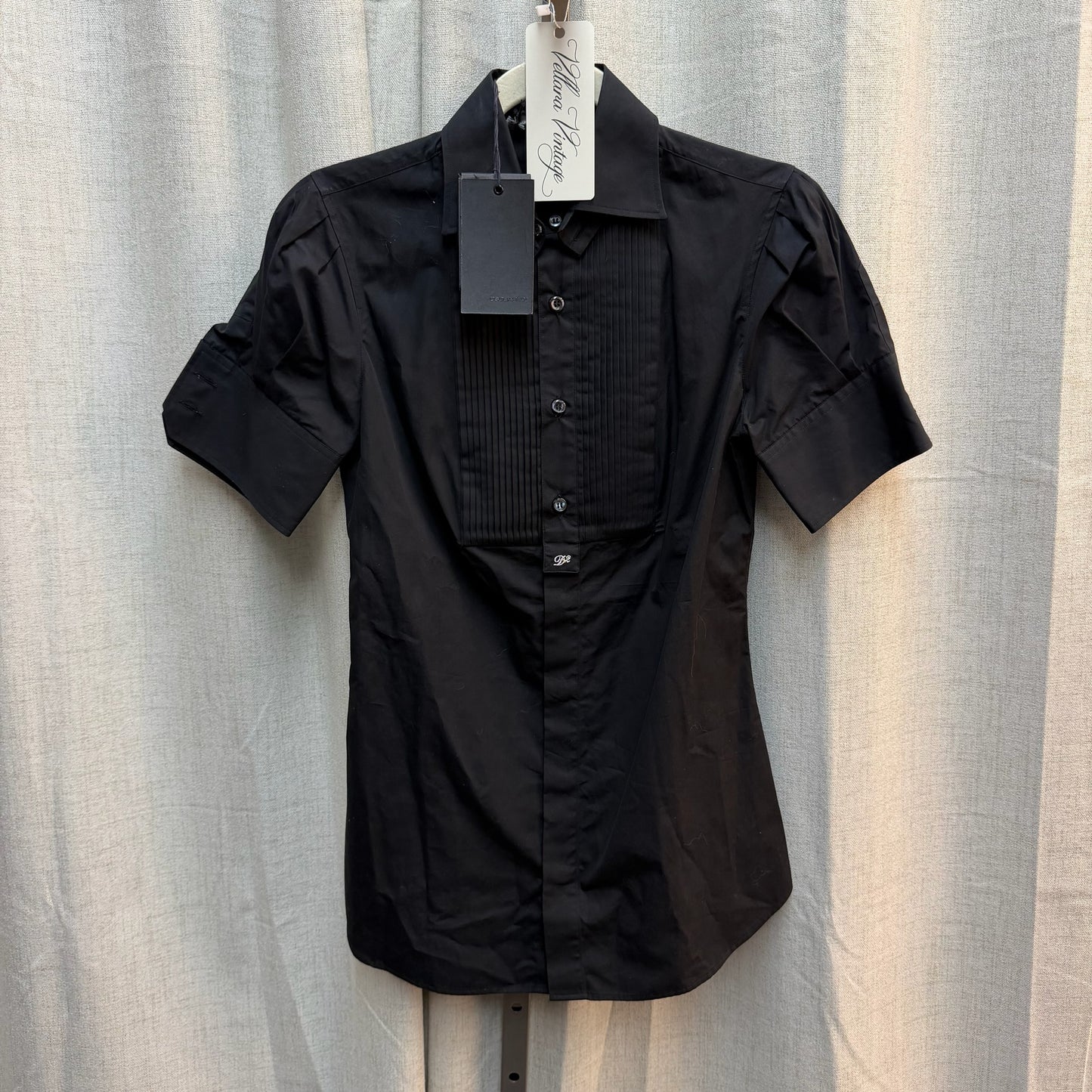 Dsquared2 Black Pleated Bib Short Sleeve Button-down Shirt