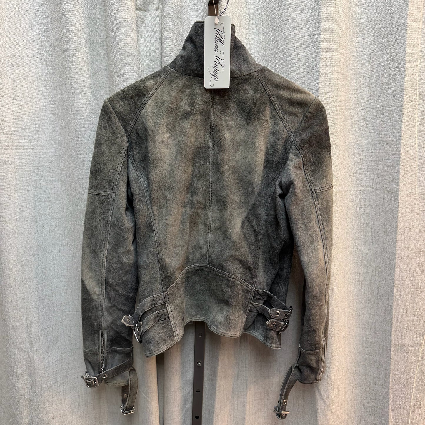 Diesel Gray Distressed Suede Genuine Leather Moto Jacket
