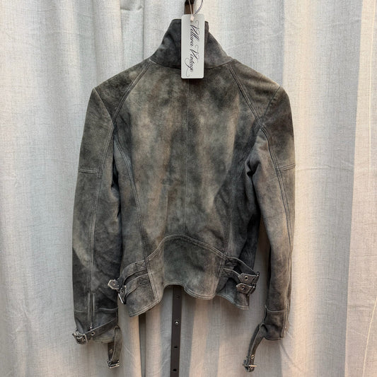 Diesel Gray Distressed Suede Genuine Leather Moto Jacket