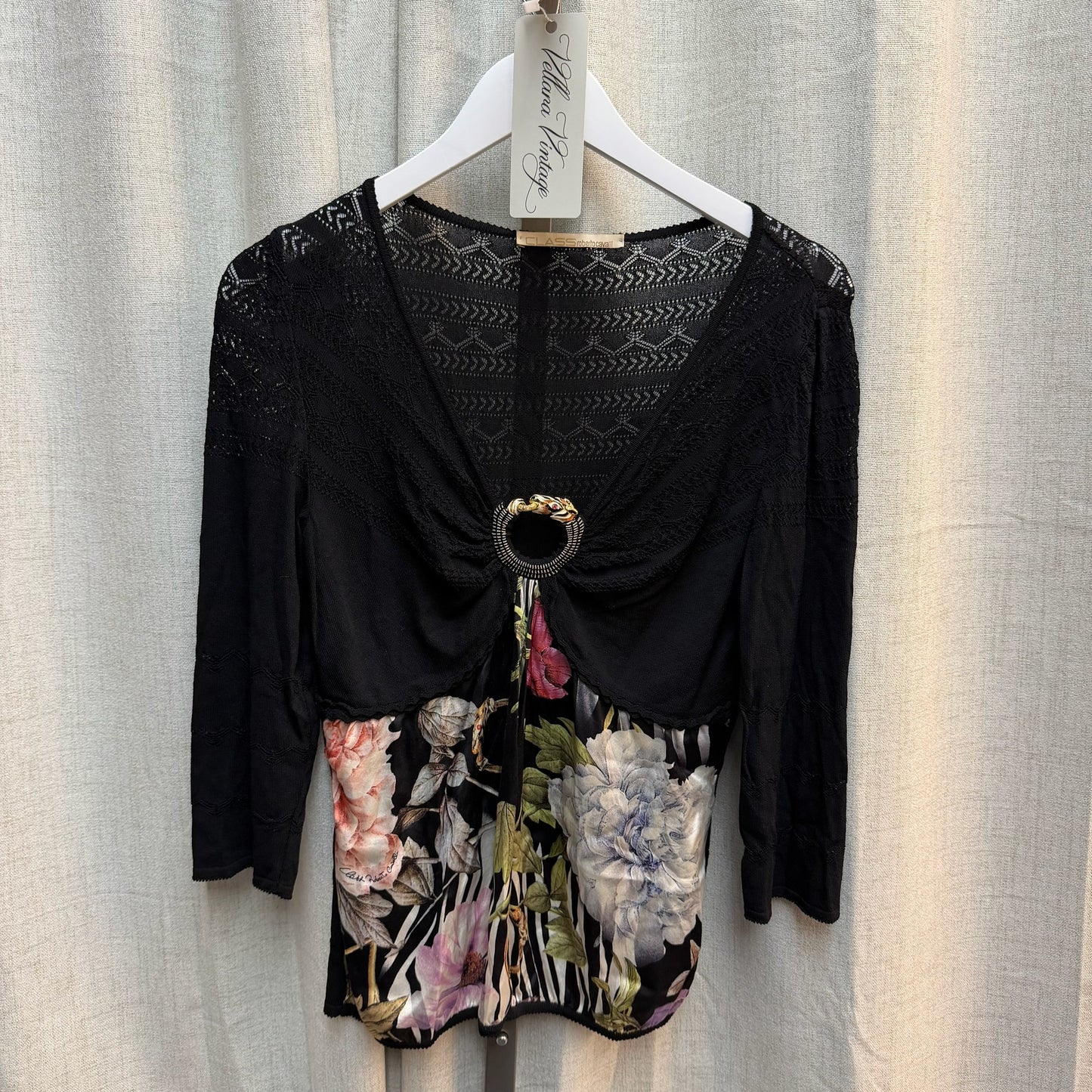 Class Roberto Cavalli Black Floral Lace Panel Top