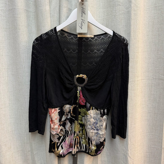 Class Roberto Cavalli Black Floral Lace Panel Top