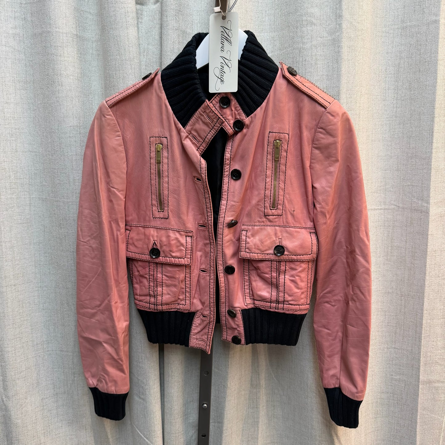Gucci "Madonna" Pink Leather Cropped Bomber Jacket (2000s)