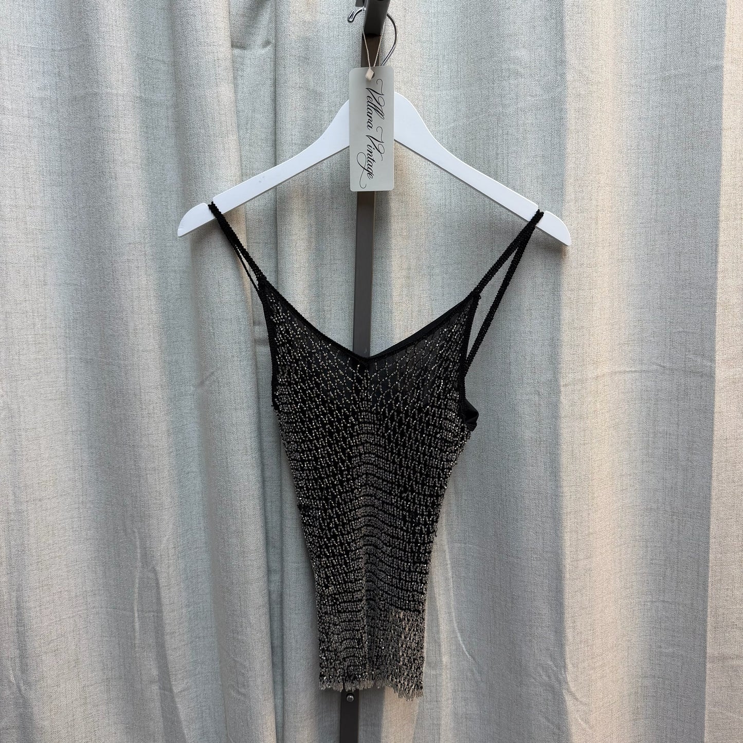 Black and Silver Beaded Mesh Camisole