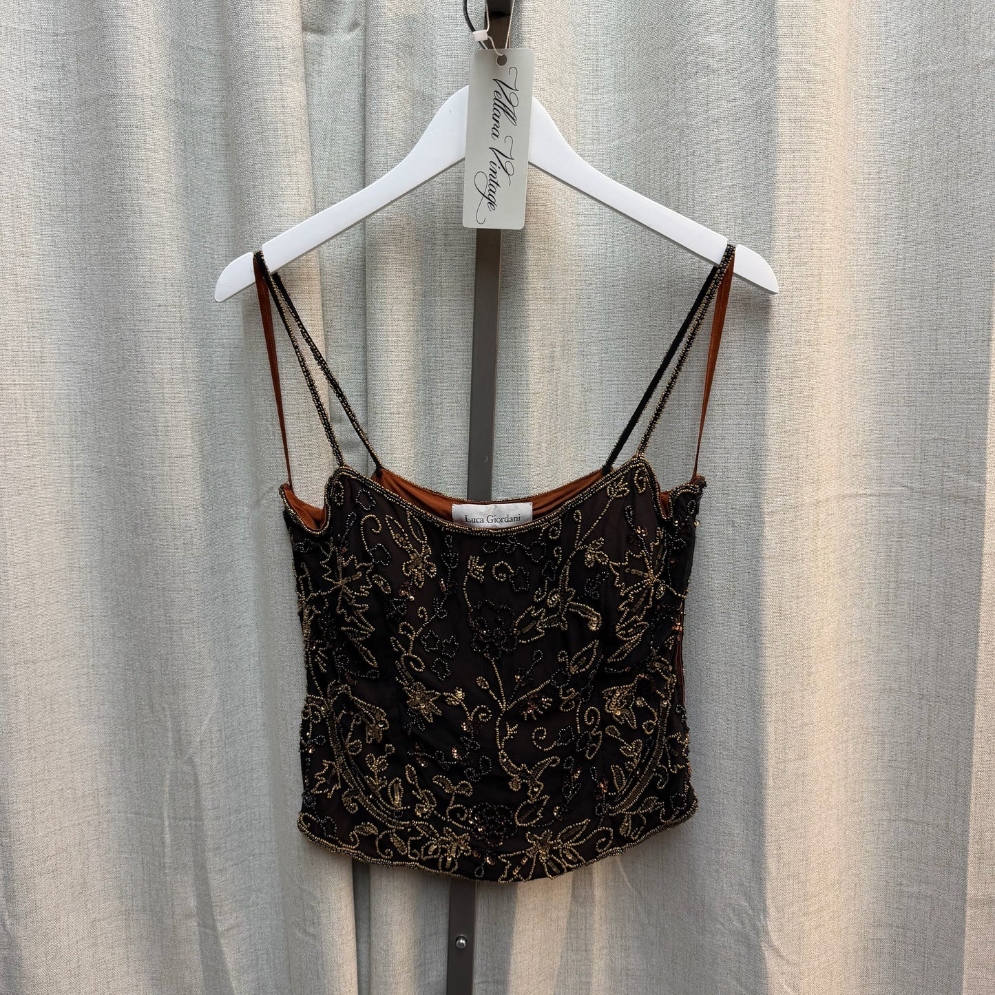 100% Silk Beaded Black and Gold Tank