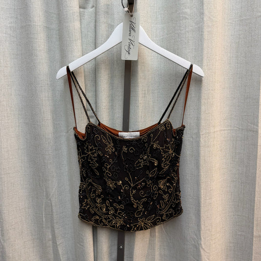 100% Silk Beaded Black and Gold Tank
