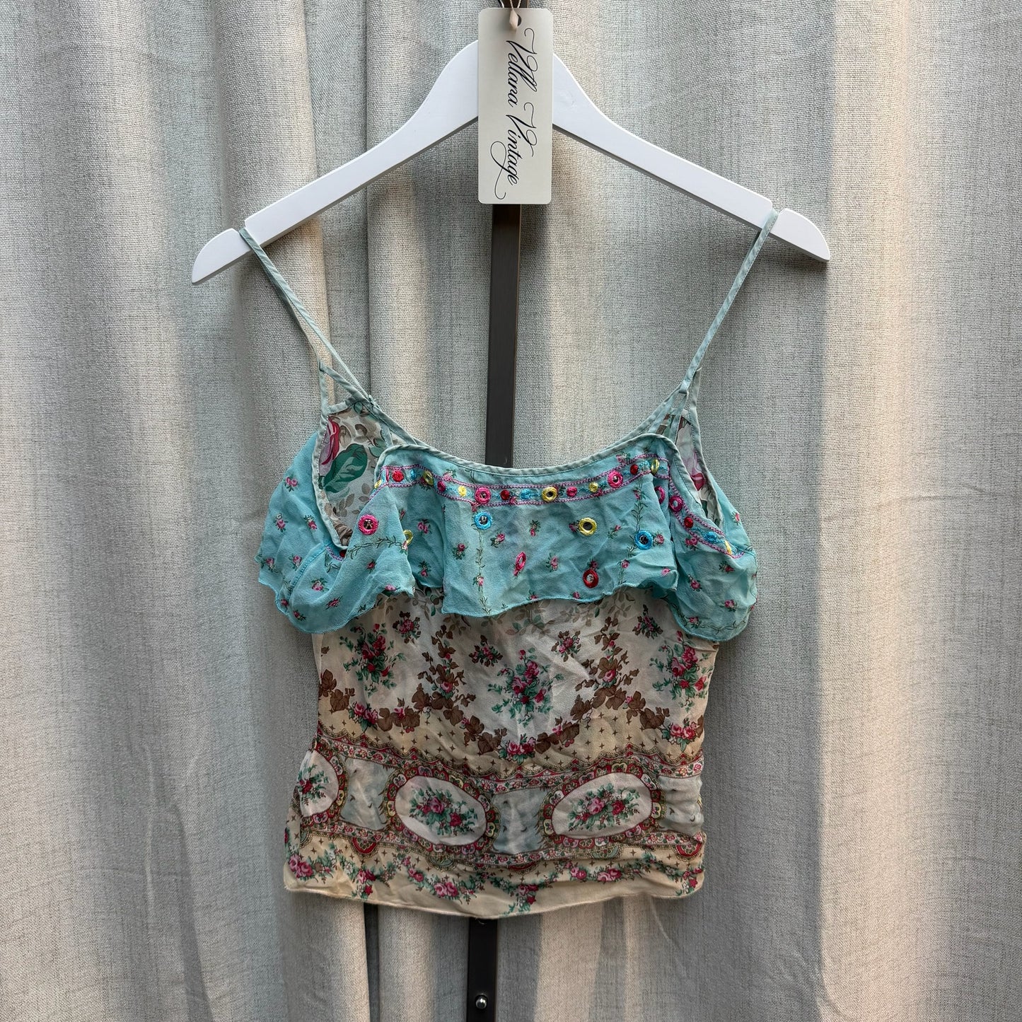 Blumarine 100% Silk Pastel Floral Top S/S 2005