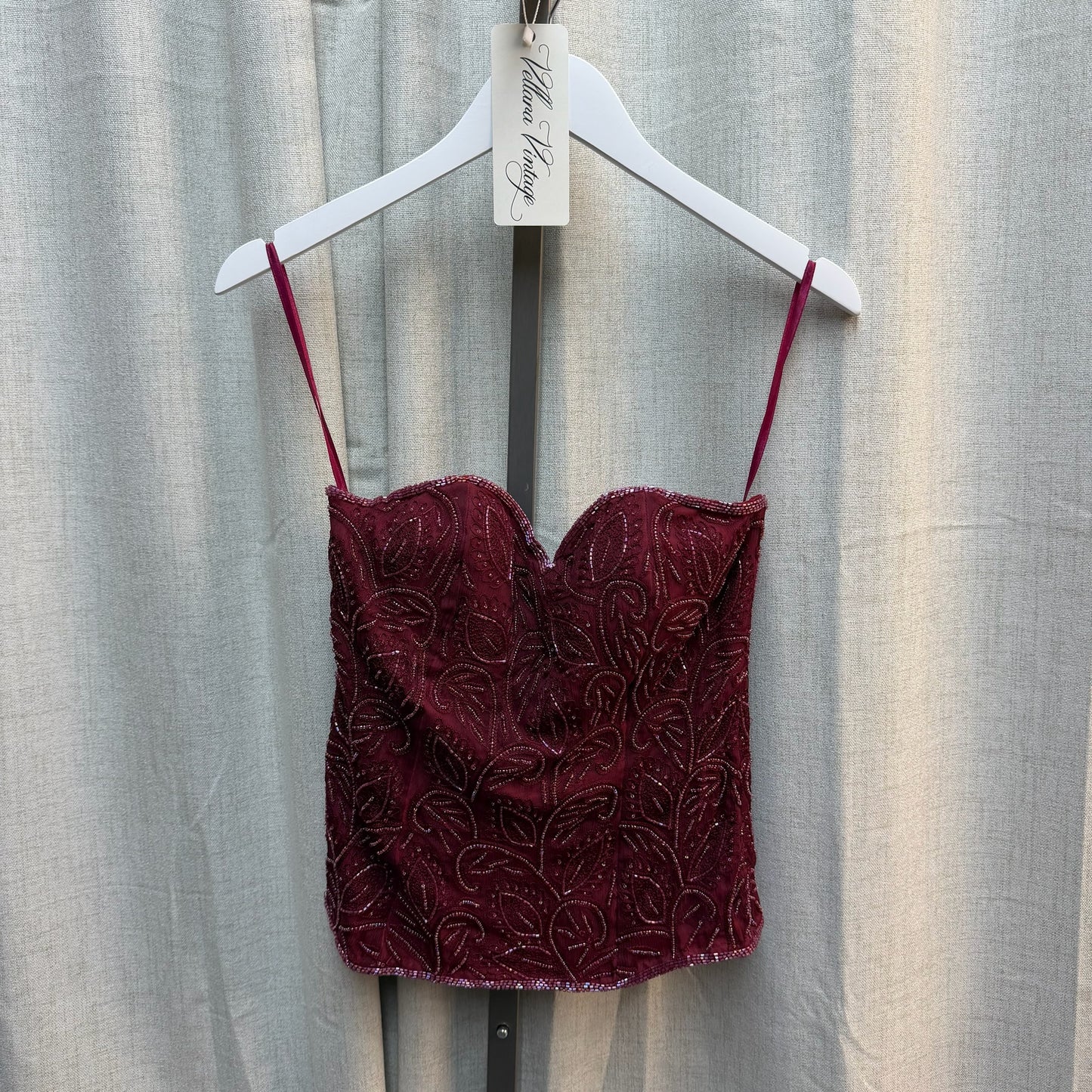 Maroon 100% Silk Beaded Corset Top