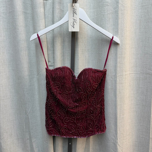 Maroon 100% Silk Beaded Corset Top