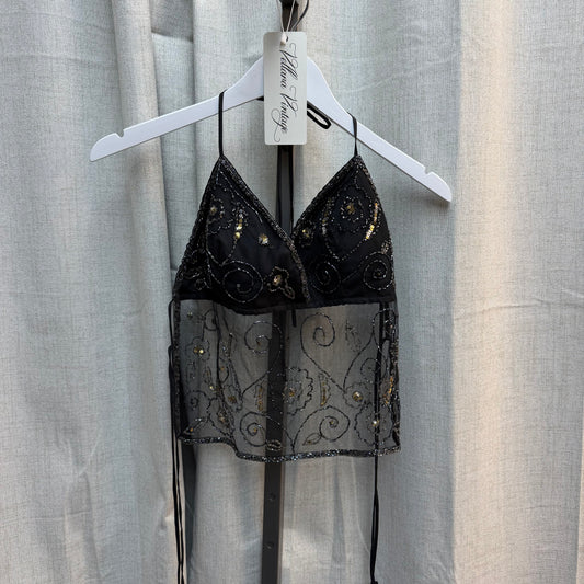 Black Beaded Tie-back Halter Top