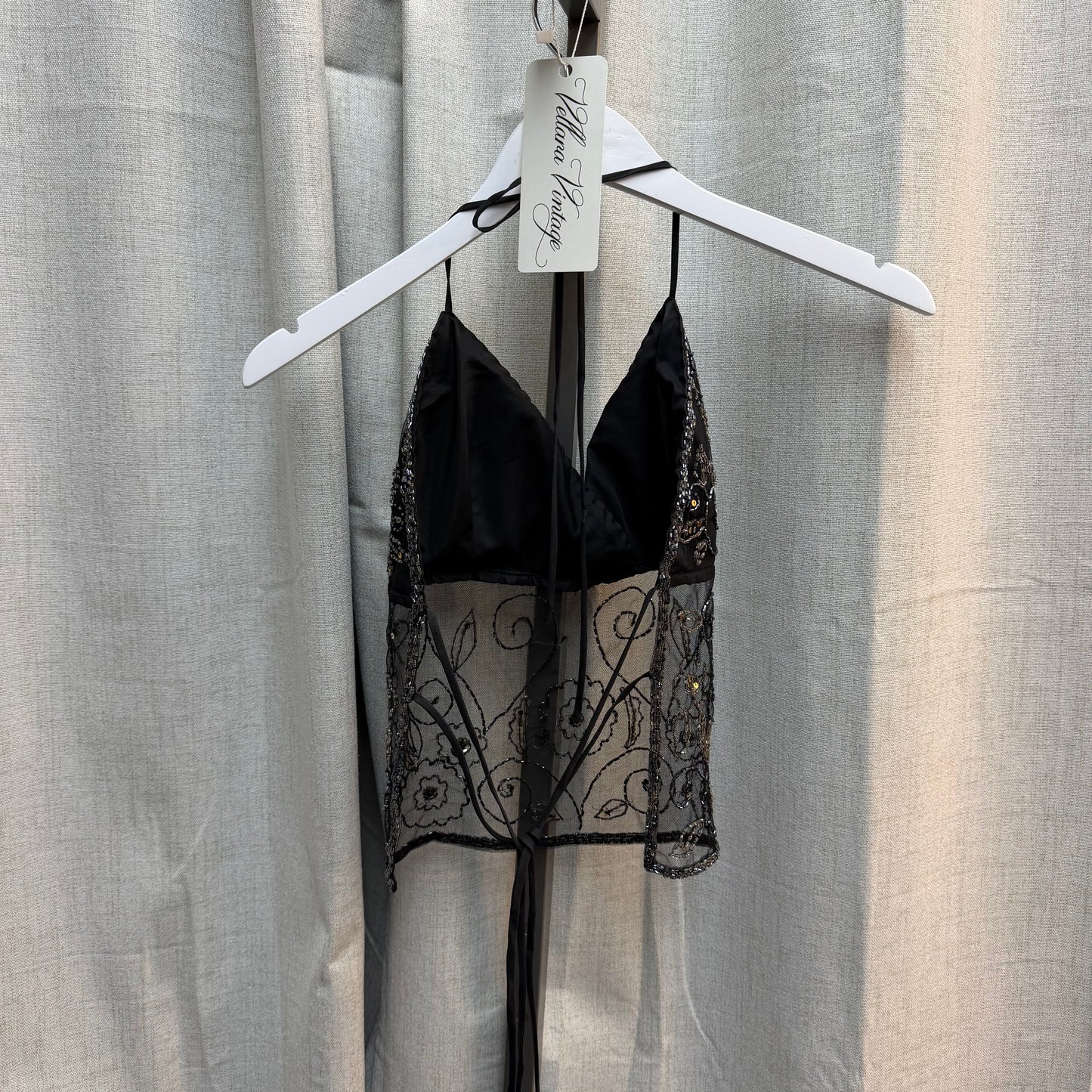 Black Beaded Tie-back Halter Top