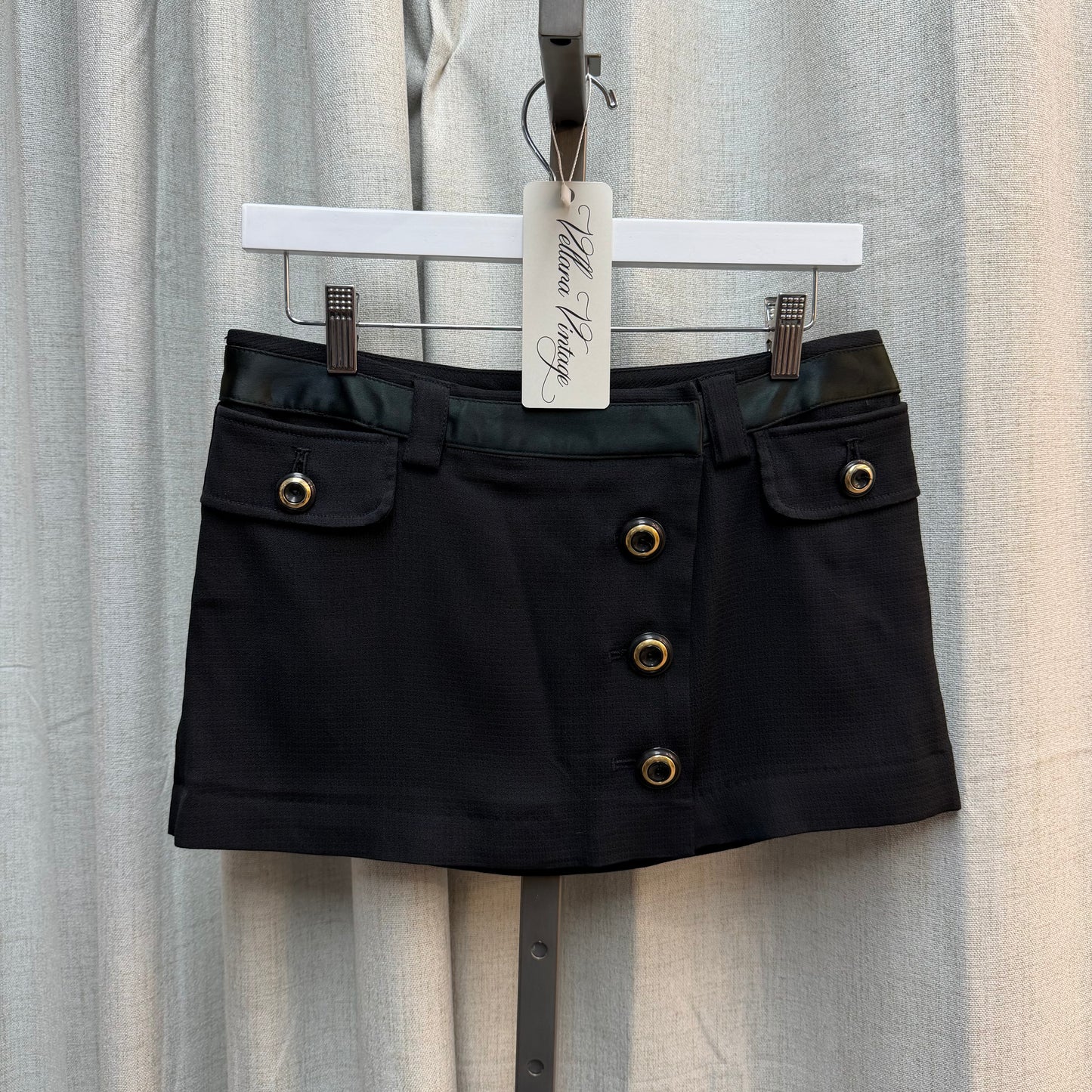 D&G Black Mini Skirt with Pockets and Gold Buttons (2000s)