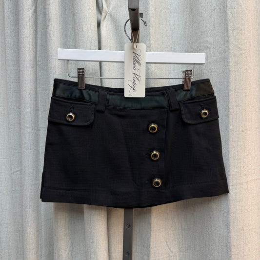 D&G Black Mini Skirt with Pockets and Gold Buttons (2000s)