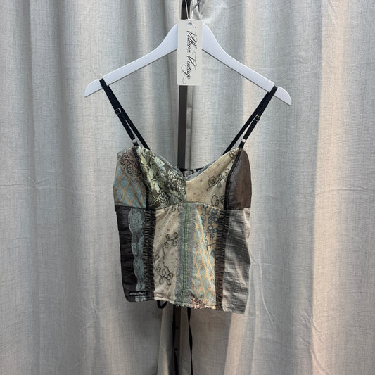 Green Multicolor Abstract Corset-Style Tank Top