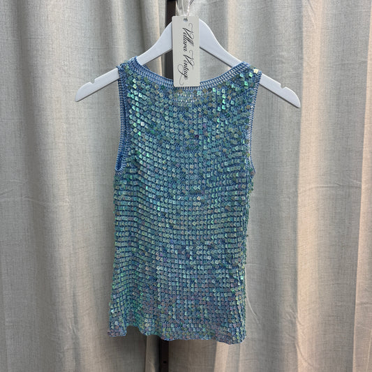 Blue Iridescent Sequin Crochet Tank Top