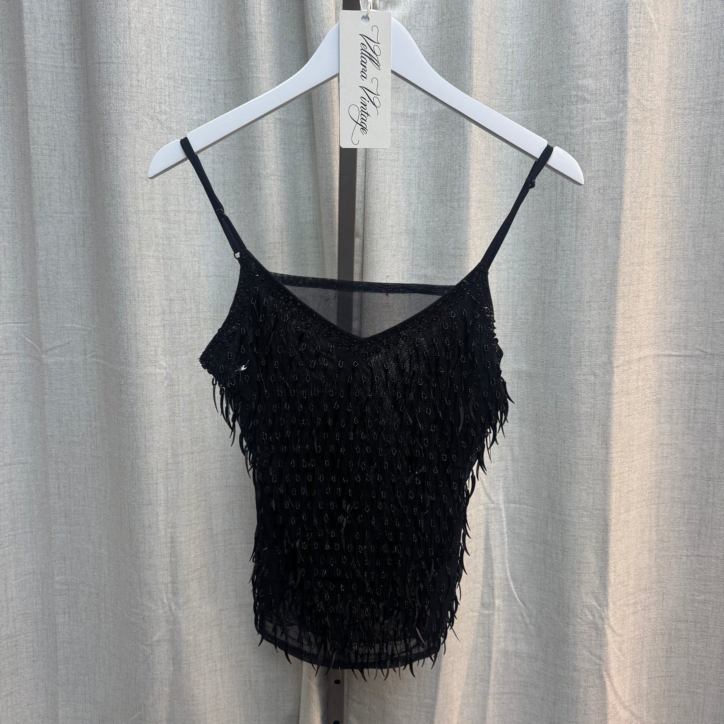 Black Feather Beaded Tank Top