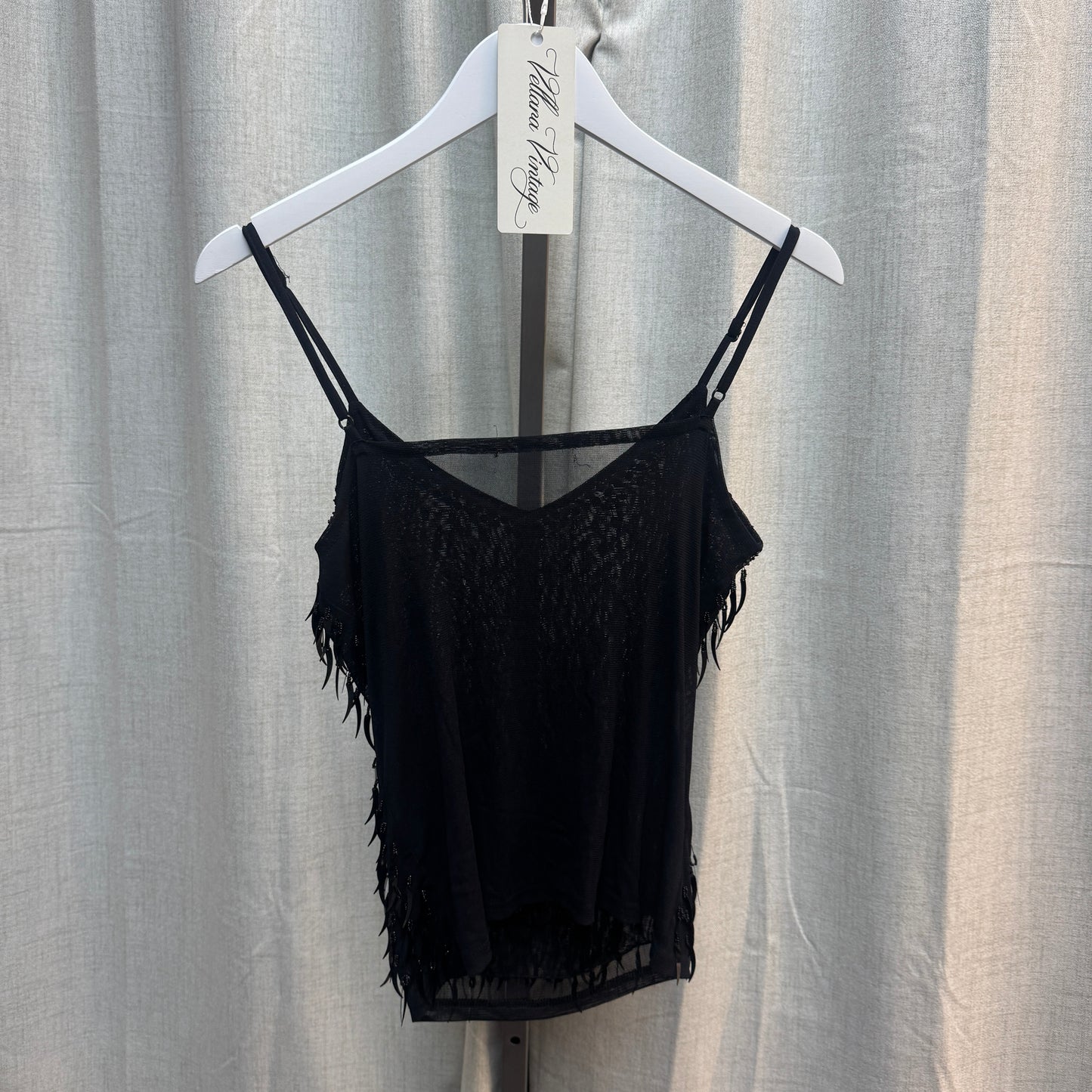 Black Feather Beaded Tank Top