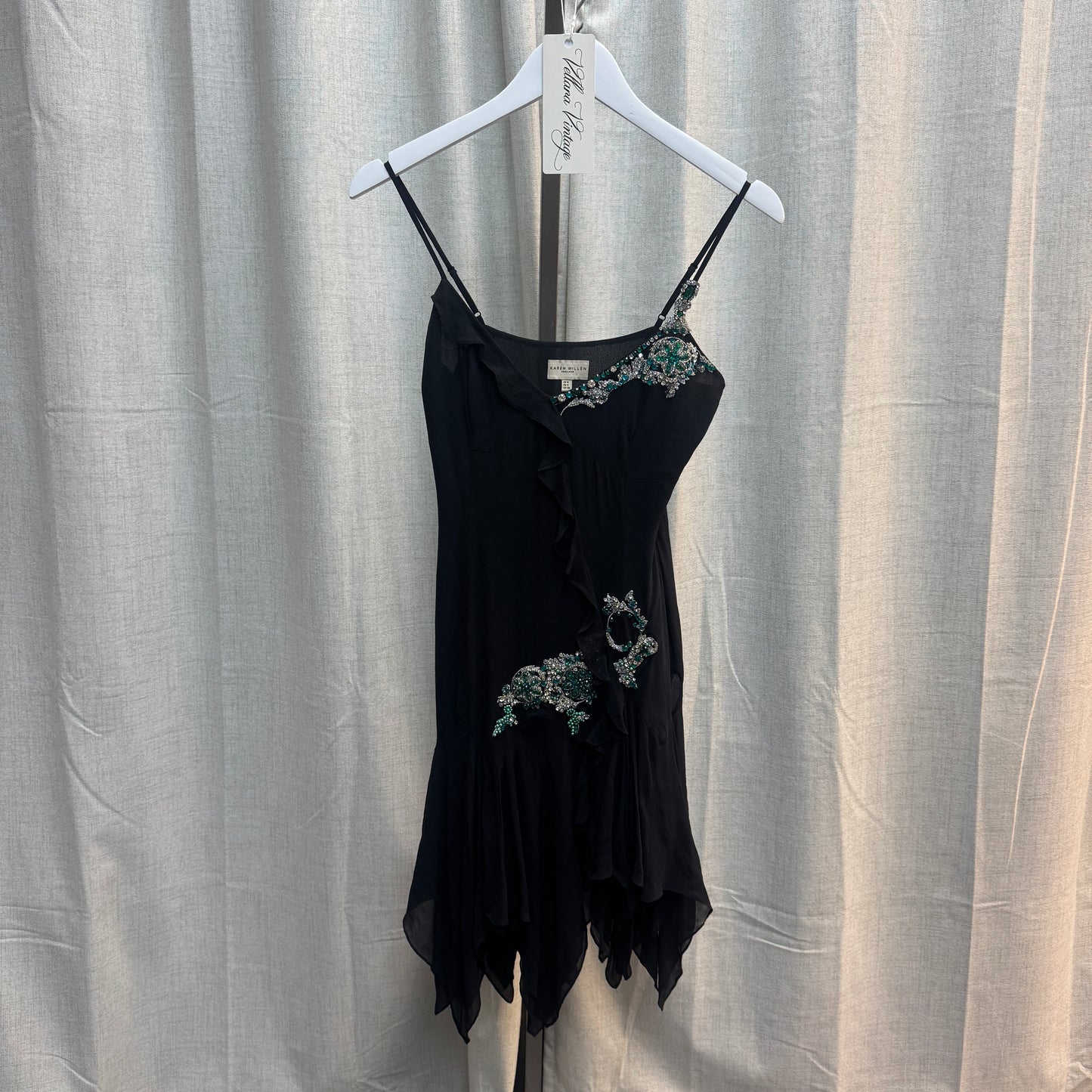 Karen Millen Black and Teal Silk Sequin Midi Dress