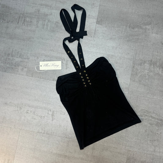 Morgan De Toi Black Grommet Halter Neck Top