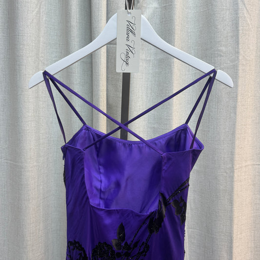 Adolfo Dominguez Purple and Black Silk Floral Beaded Maxi Dress