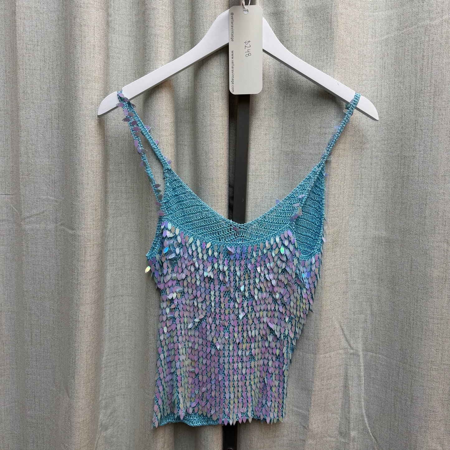 Blue & Purple Iridescent Sequin Crochet Top