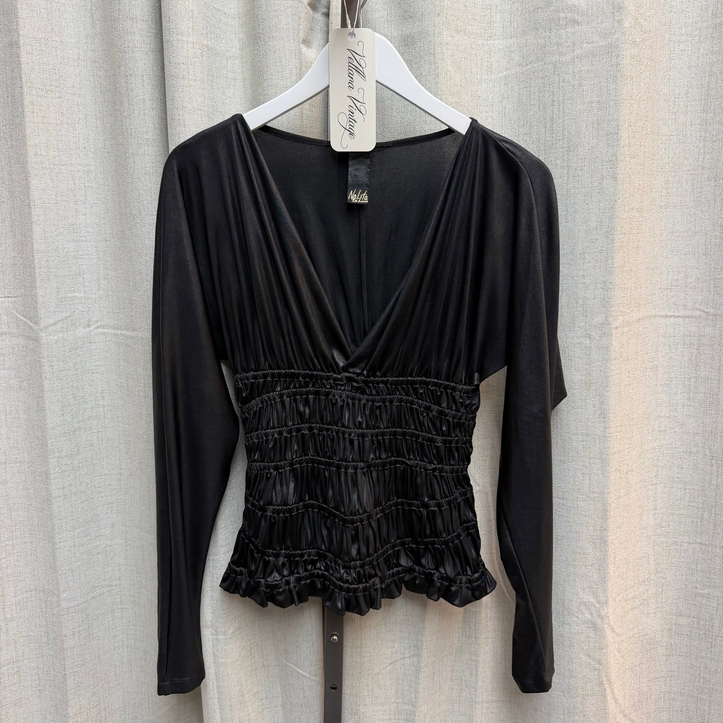 Black Ruched Long Sleeve Top