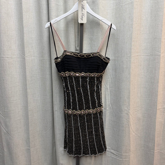Black & Pink 100% Silk Beaded Mini Dress