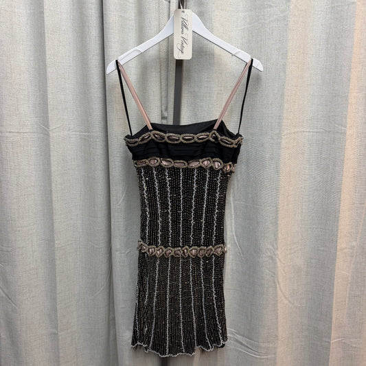 Black & Pink 100% Silk Beaded Mini Dress