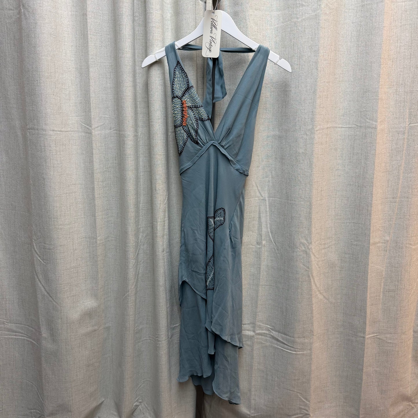 Baby Blue 100% Silk Embroidered Dress