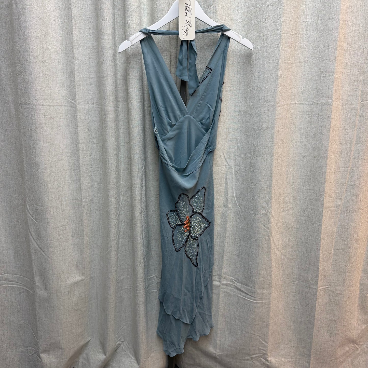 Baby Blue 100% Silk Embroidered Dress