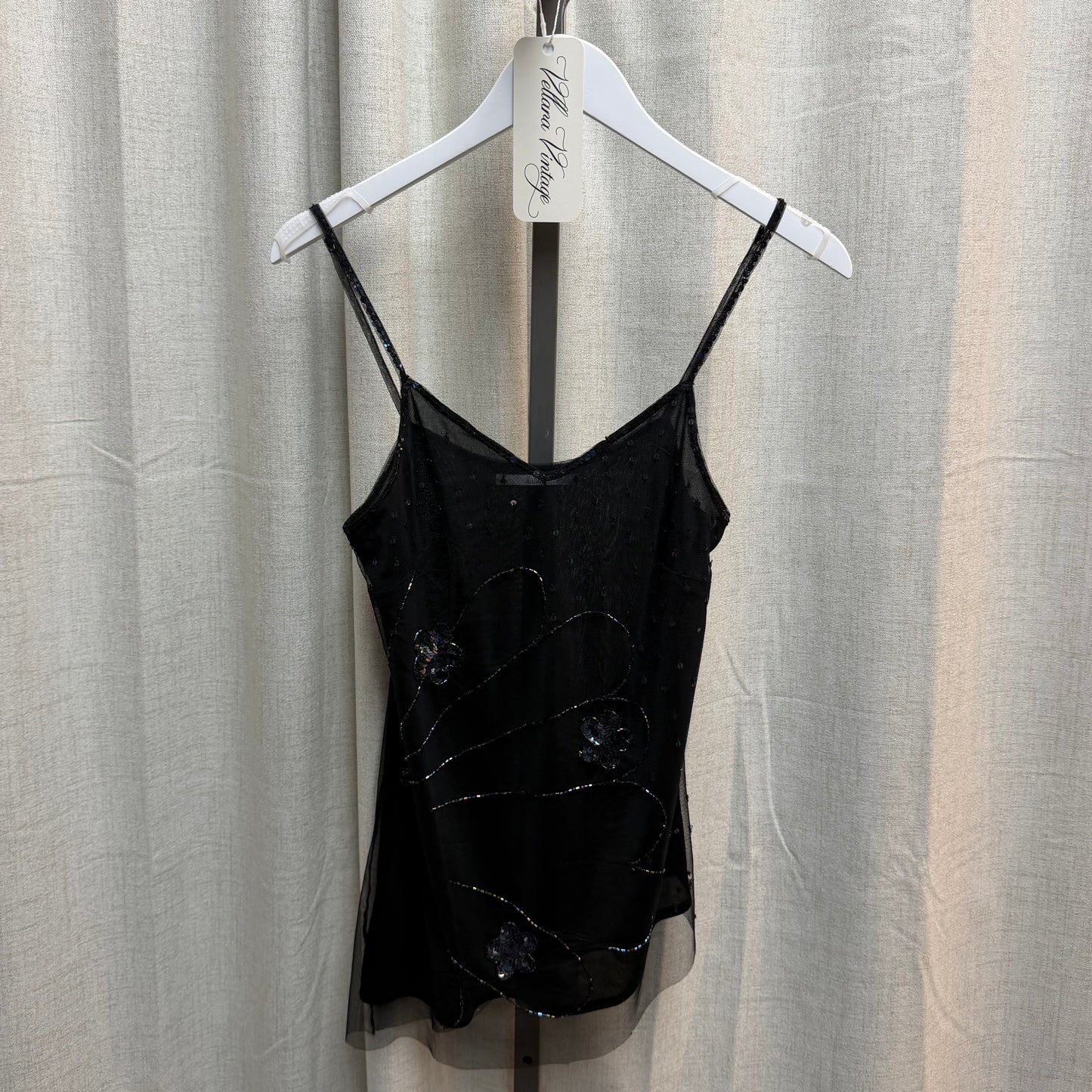 Black Beaded Mesh Asymmetrical Top