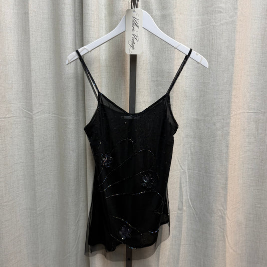 Black Beaded Mesh Asymmetrical Top