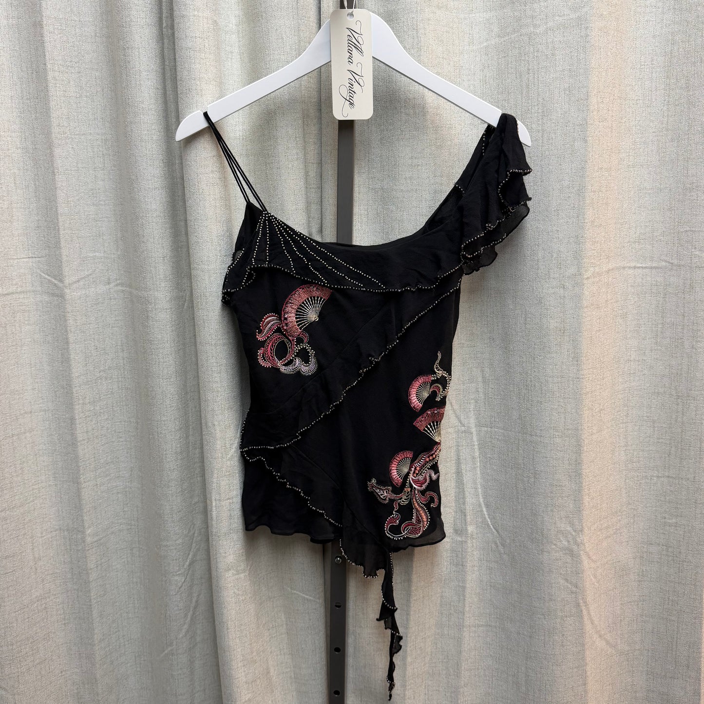 Karen Millen Black Embroidered Asymmetrical Silk Top