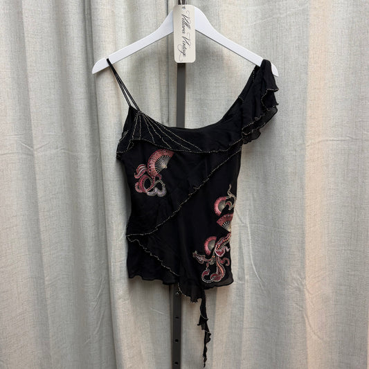 Karen Millen Black Embroidered Asymmetrical Silk Top
