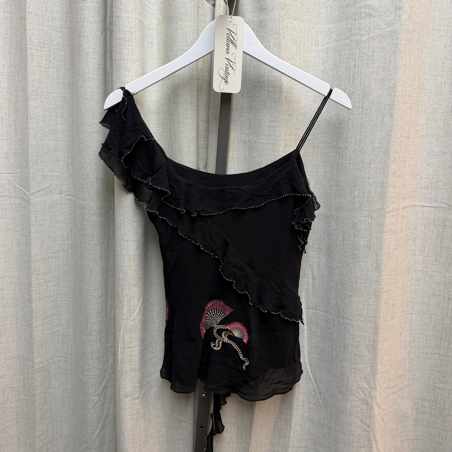 Karen Millen Black Embroidered Asymmetrical Silk Top