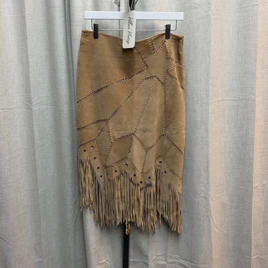Tan Suede Fringe Midi Skirt