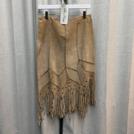 Tan Suede Fringe Midi Skirt