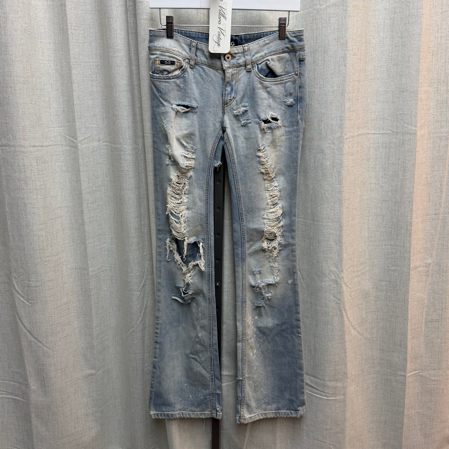 D&G Light Wash Low Rise Bootcut Ripped Jeans