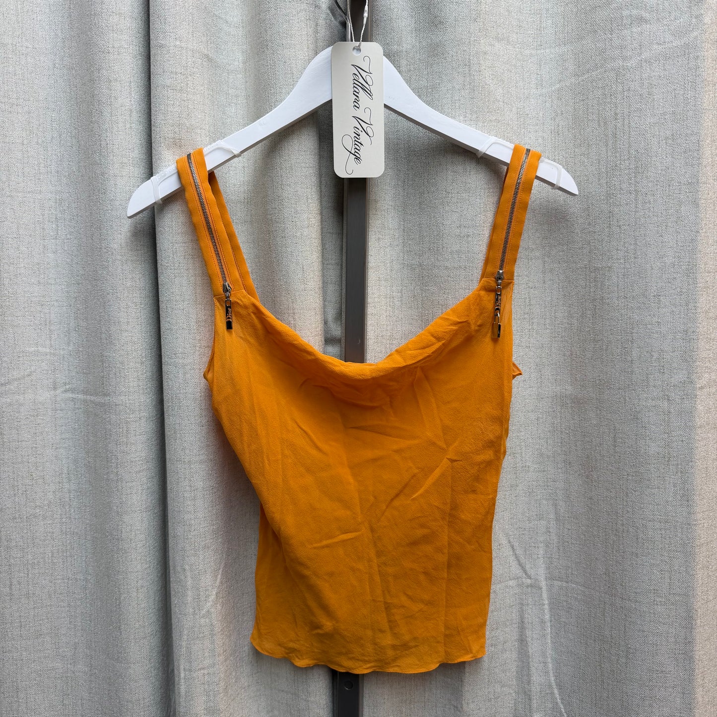 Christian Dior 2004 Orange Silk Top with Zipper & Lock Details