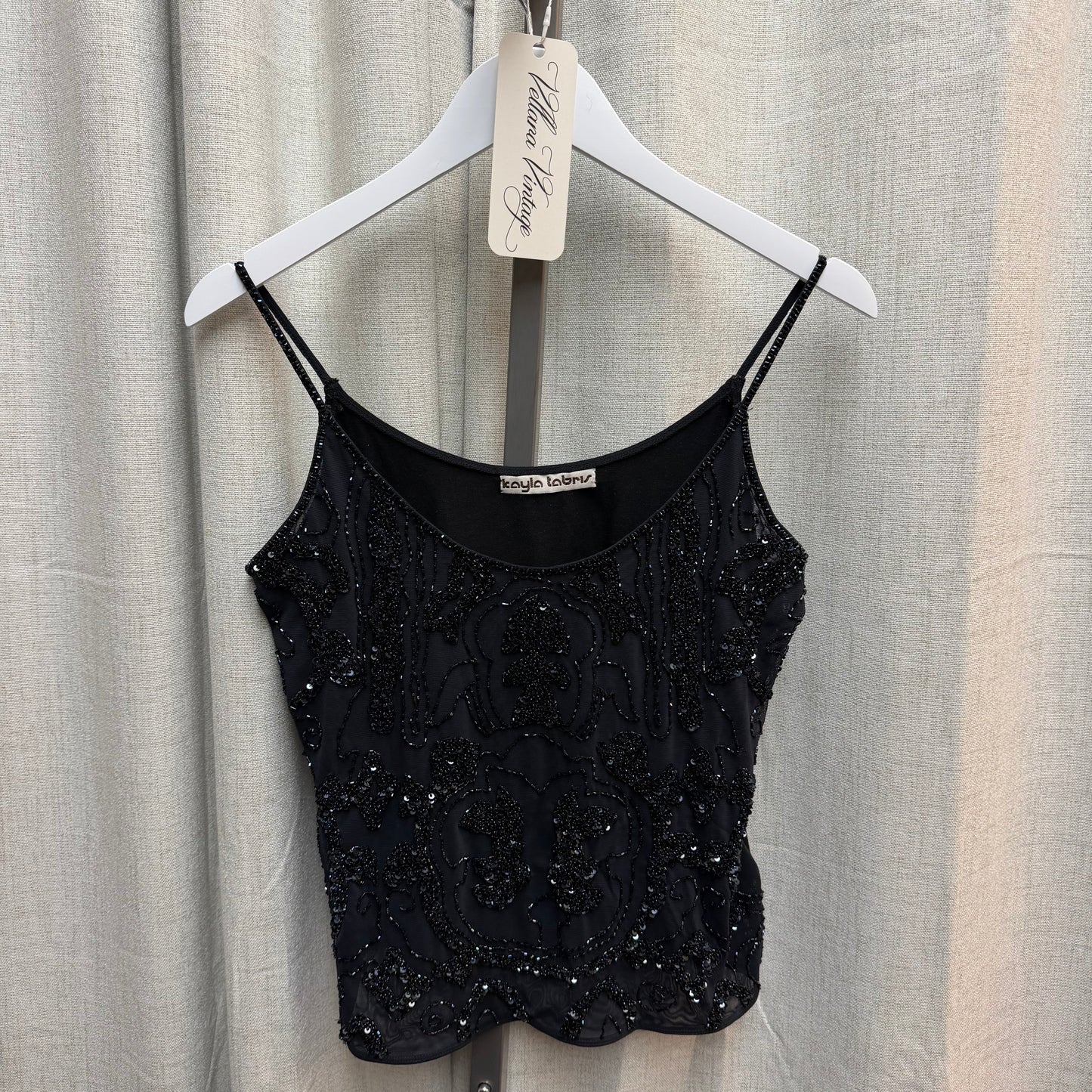 Black Beaded Spaghetti Strap Tank