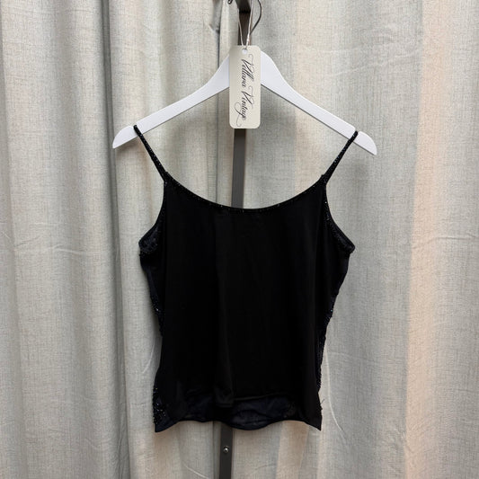 Black Beaded Spaghetti Strap Tank