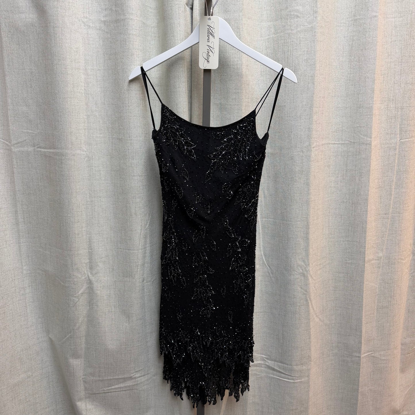 Black Beaded 100% Silk Cocktail Dress