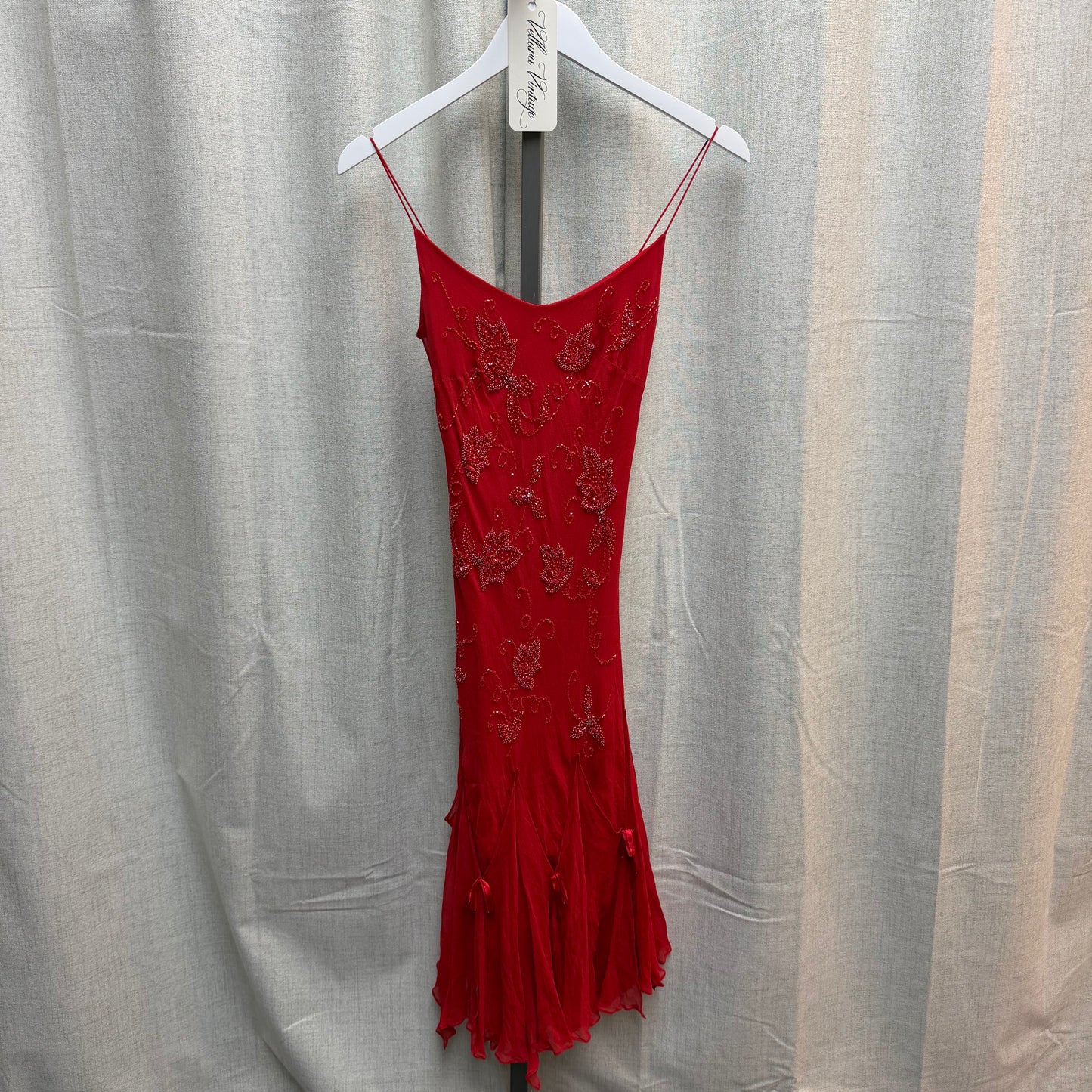 Red 100% Silk Beaded Maxi Dress
